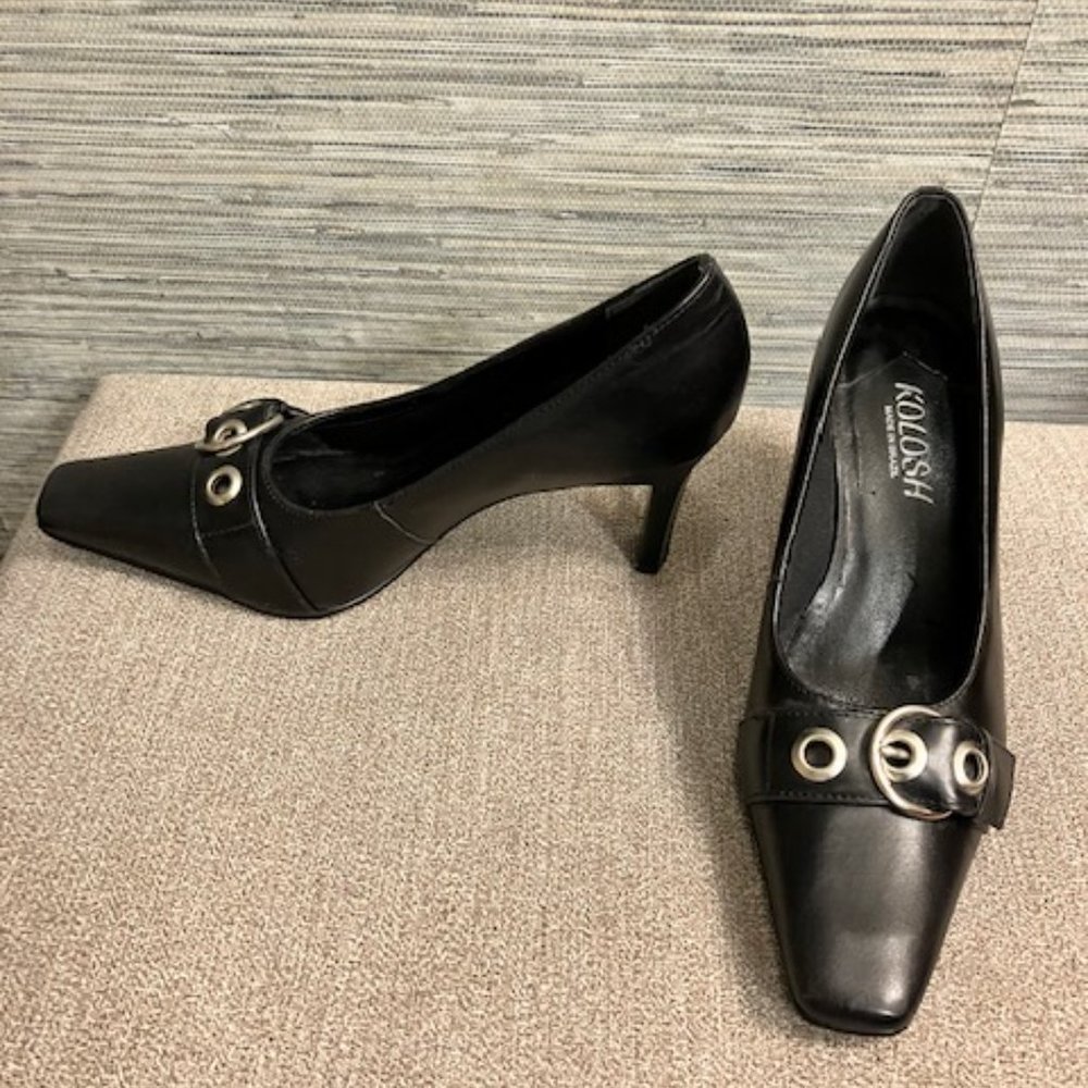 KOLOSH - Size 7 - Black Leather Pump - 3 Inch Heel - Made in Brazil - EUC!